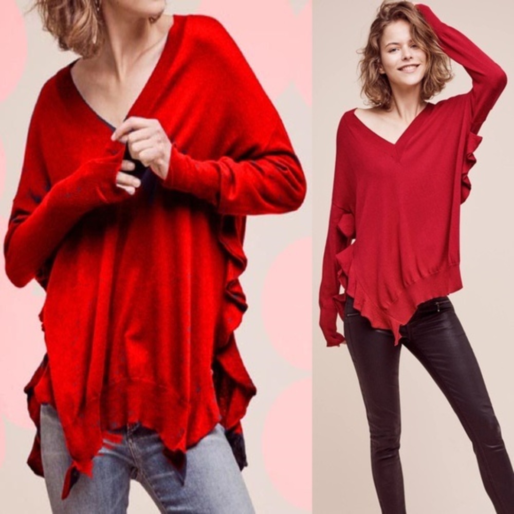 Anthropologie moth ruffle v sweater- S